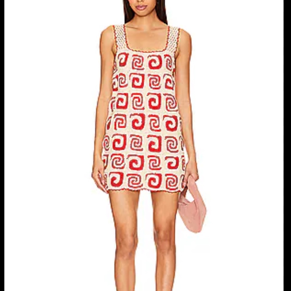 RHODE Goldie Crochet Dress in red Swirl size Small